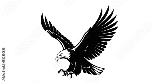 Bald Eagle Descending with Wings Spread Wide, Powerful Bird of Prey in Flight