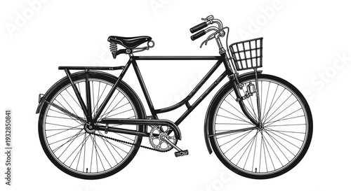 Vintage Bicycle Illustration with Basket and Rack