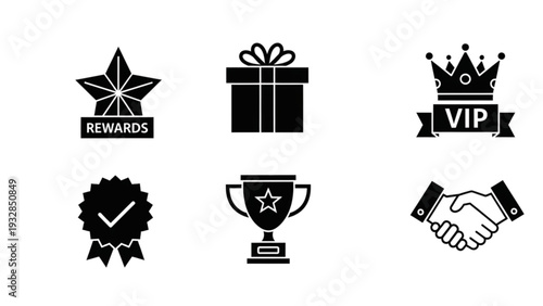 Collection of reward icons including gift and trophy illustrations