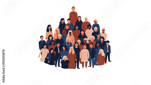 Diverse group of people standing together in a community from a high viewpoint