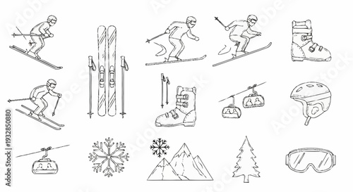 Skiing Icons Set Winter Sports Symbols.