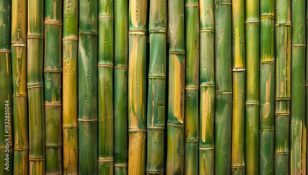 Naklejka premium Bamboo stalks create a natural textured background showcasing green hues and variations in light and shadow