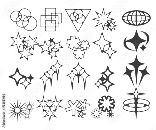 Stars and abstract compound symbol design set for stamp or print