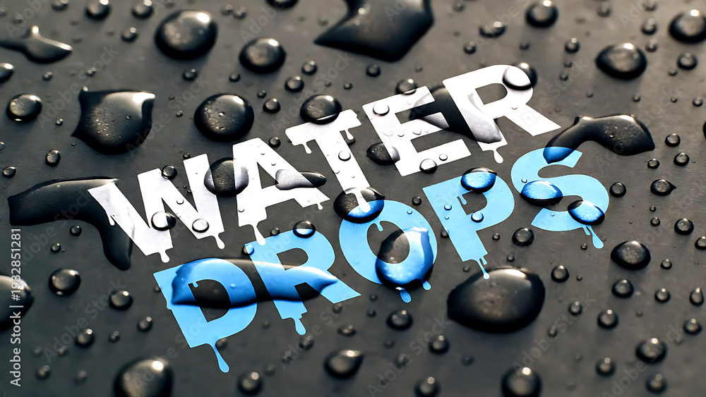 custom made wallpaper toronto digitalWater drops on black surface with blue accents and reflective droplets featuring liquid, wet, shiny with texture and background elements for design,