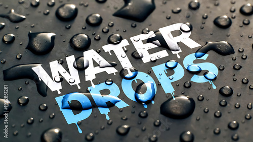 Wallpaper Mural Water drops on black surface with blue accents and reflective droplets featuring liquid, wet, shiny with texture and background elements for design, Torontodigital.ca