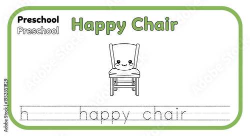 Preschool Happy Chair Alphabet Tracing Worksheet for Letter H