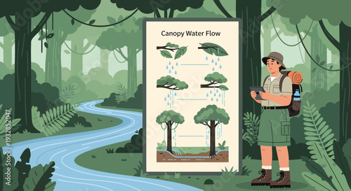 Educational Poster About Canopy Water Flow In A Forest Ecosystem.