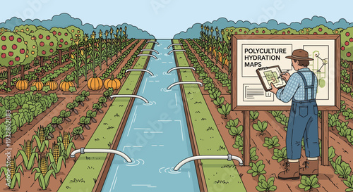 Farmer Examining Hydration Map on Farm.