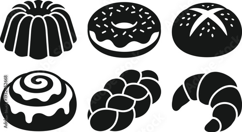 Wallpaper Mural Bakery Dessert Icons Set Black Silhouette Pastry Collection Torontodigital.ca