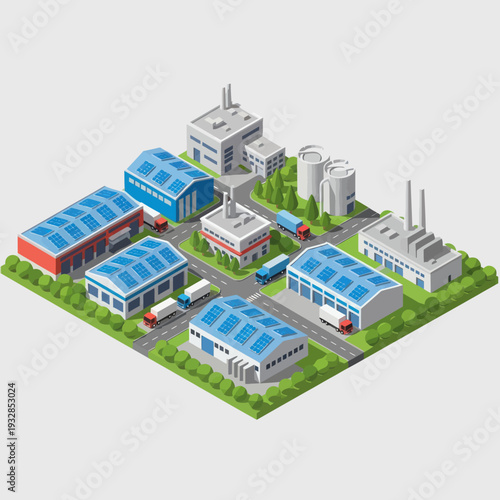 Industrial Complex with Buildings and Warehouses.