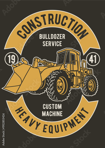 Construction Bulldozer Service Retro Badge