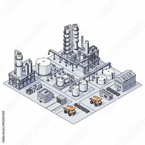 Industrial Complex with Storage Tanks and Processing Units.