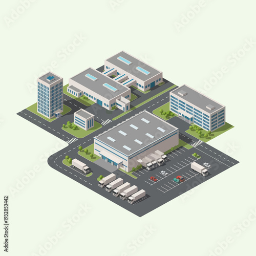 Industrial Buildings and Warehouses with Trucks.