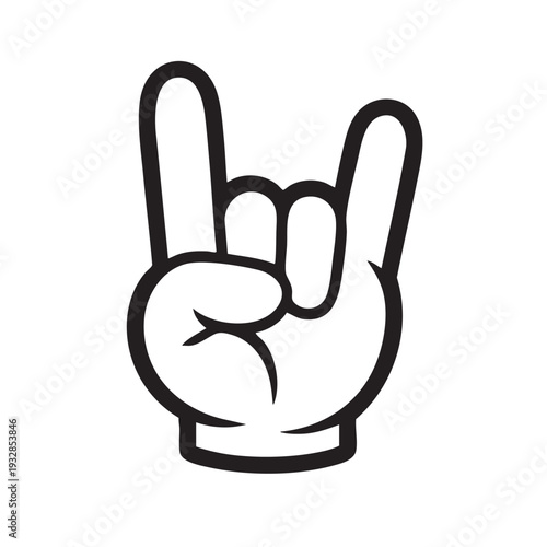 Hand gesture illustration displaying rock sign symbol with fingers raised in a gesture of enthusiasm and energy from a straightforward viewpoint