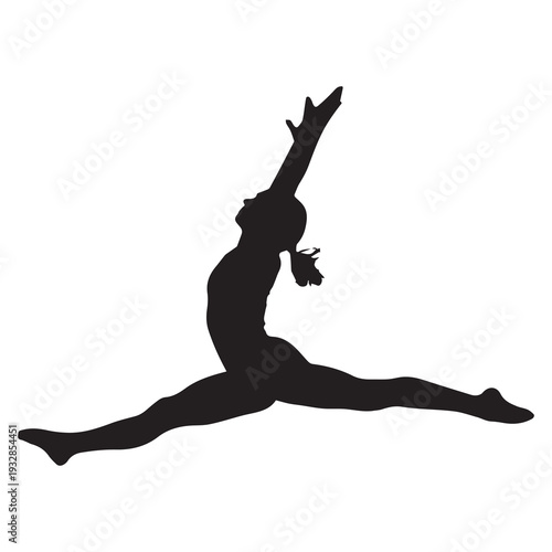 Silhouette of a dancer performing a graceful leap against a clean white background showcasing fluid motion and athleticism in a minimalist artistic style