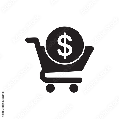 Shopping cart icon with dollar sign symbolizing e-commerce and online transactions in a simple graphical representation