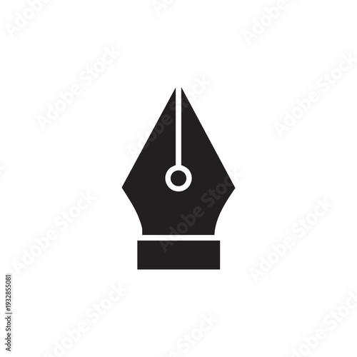 An illustration of a simple black pen nib icon on a plain background viewed from the front showcasing a minimalist design