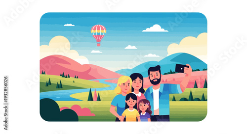 Happy family posing for a photo outdoors.