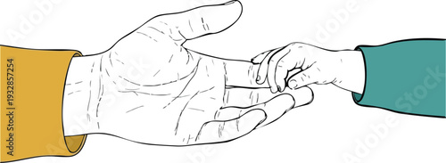 Web Father holding newborn baby hand line art vector, fatherhood and parenting concept illustration