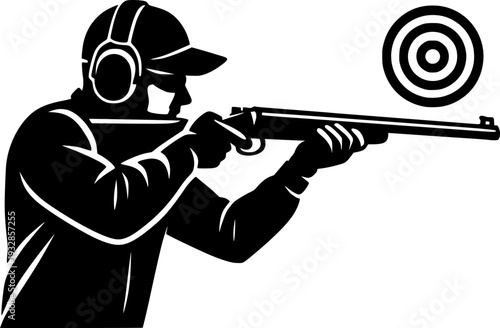 Black and white professional vector illustration of archery sport silhouette, ideal for logo, poster, branding, web, print, sports event use in media.