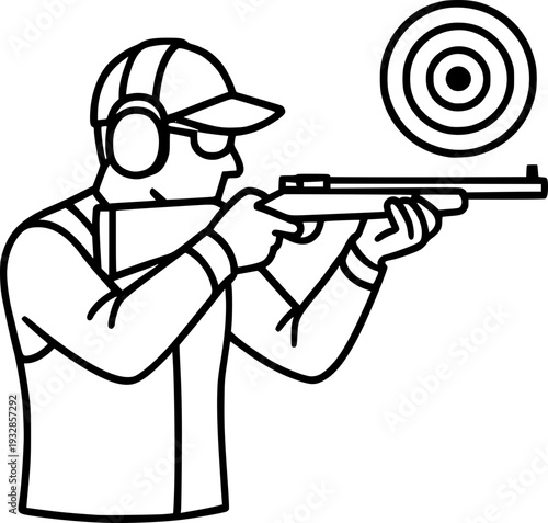 Black and white professional vector illustration of archery sport silhouette, ideal for logo, poster, branding, web, print, sports event use in media.