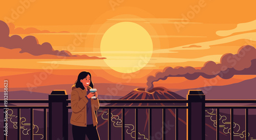 Woman enjoying a warm beverage outdoors.