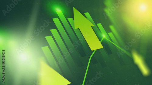 Market growth trend shows upward movement with green arrows and bar graph in the background