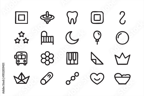 Cute Childhood and Nursery Line Icons Collection for Family Graphics