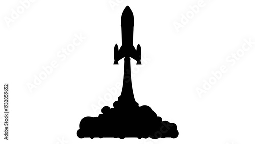 Rocket launching into space with smoke and flames