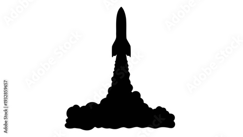 Rocket launching into the sky with smoke and flames