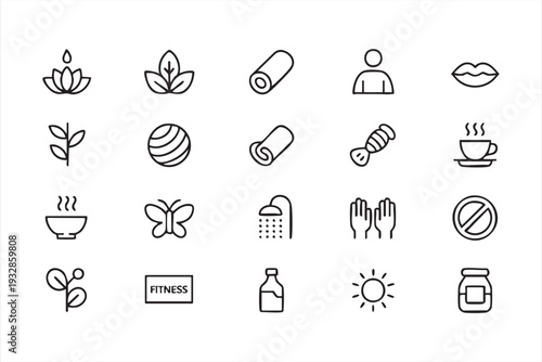 Spa Therapy and Wellness Line Icons for Organic Lifestyle Branding