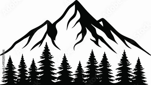 Majestic mountain landscape with pine trees in silhouette