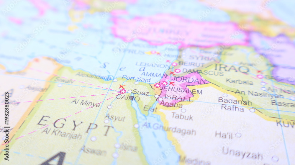 Naklejka premium Middle East Map: Egypt, Israel, Jordan, Syria, Lebanon on Globe