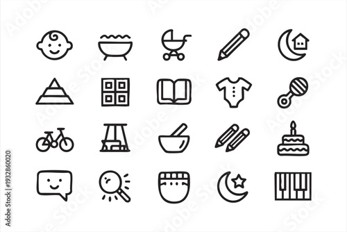 Childhood and Baby Care Outline Symbol Pack for Kids Branding