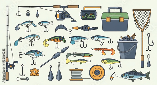 Collection of fishing equipment and accessories, ready for angling adventures and outdoor recreation.