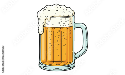 Beer Mug with Overflowing Foam Cartoon Illustration