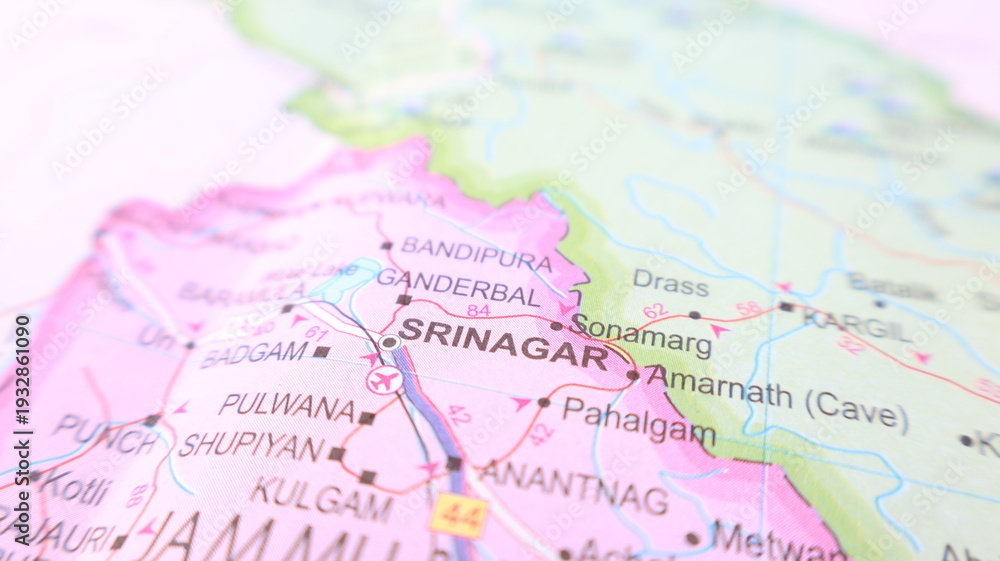 Fototapeta premium Close-up Map of Jammu and Kashmir Region, India
