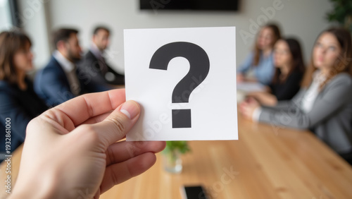 Question mark business meeting teamwork brainstorming office decision making collaboration professional discussion planning