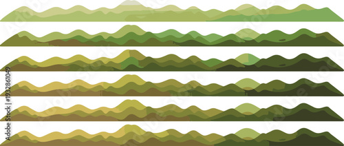 Various mountain ranges in shades of green and brown