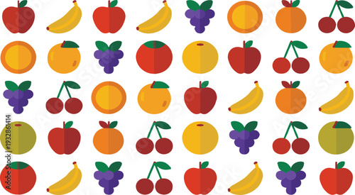 Colorful fruit icons arranged in rows and columns