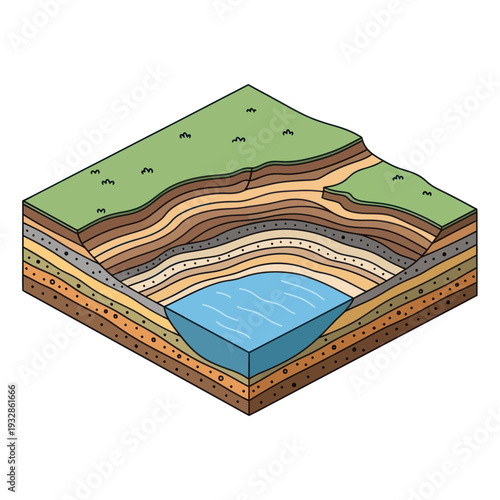 Geological Cross Section Diagram Showing Layers.