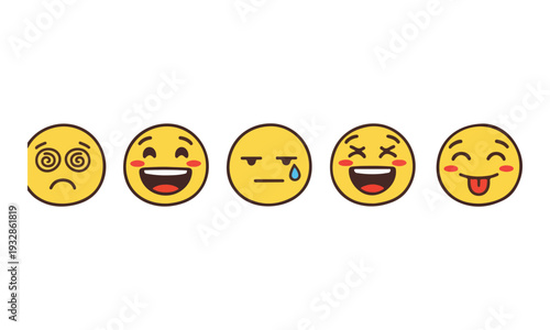 Emoji set showing various emotions and facial expressions
