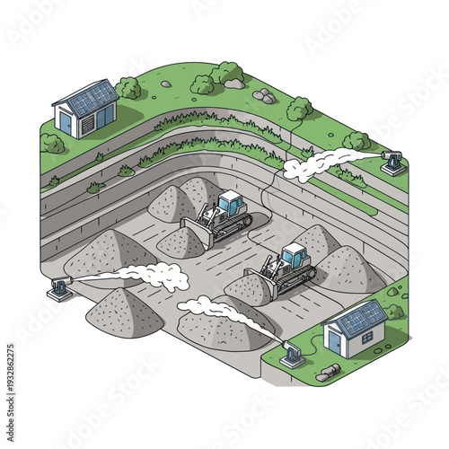 Quarry Mining Operation with Heavy Machinery.