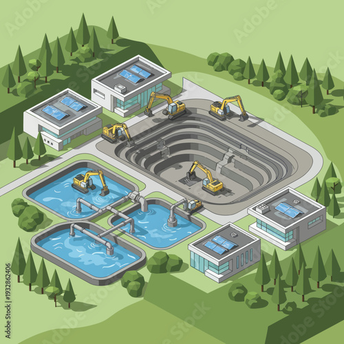 Water Treatment Plant with Construction Equipment.