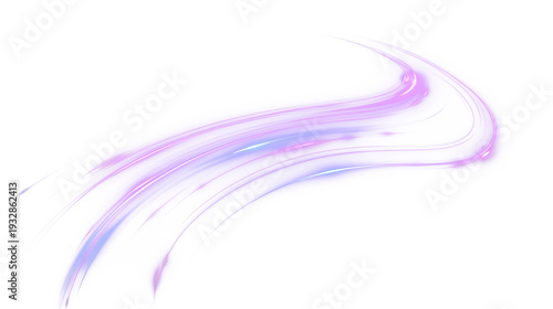 Konstfotografi Abstract purple neon swoosh with smooth glowing light trails and gradient highlights, isolated PNG overlay for motion graphics, tech and sci-fi designs, transparent background
