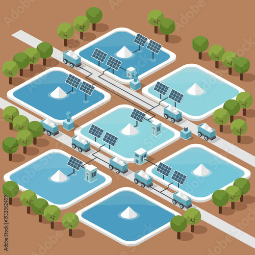 Wastewater Treatment Plant with Solar Panels.