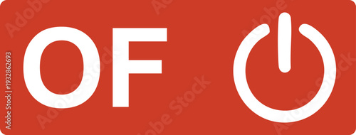 Red rectangle with white o f and power symbol