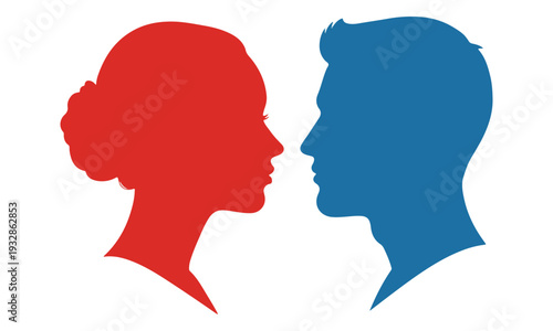 Man and Woman Silhouettes Facing Each Other with Fabric Texture