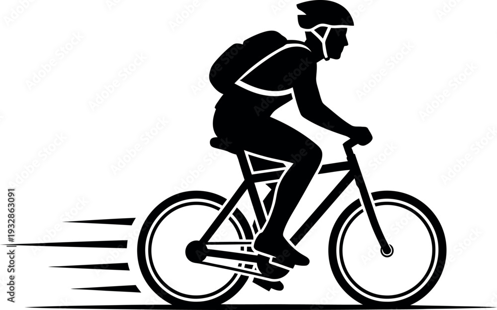 Obraz premium Black vector silhouette of an extreme cyclist riding a mountain bike on a race speed jump illustration