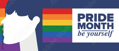 LGBT Pride Month in June. 2026. Lesbian Gay Bisexual Transgender. Celebrated annual. LGBT flag. Rainbow love concept. Human rights and tolerance. Poster, banner and background. Vector illustration